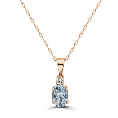 Birthstone 14K Rose Gold Pendant Necklace with 1.21 ct Blue Aquamarine & Diamond - Image 1 of 4
