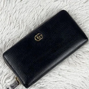 Used GUCCI Leather Marmont Long Wallet Charm GG Stitch Authentic Japan - Picture 1 of 10