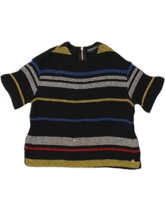 TOMMY HILFIGER Womens Boat Neck Jumper Sweater US 4 Small Black Striped AP06 - Picture 1 of 3