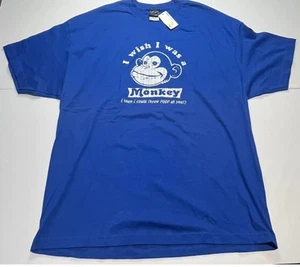 Vintage Y2K Anchor Blue Shirt I Wish I Was A Monkey 2xl Neu mit Etikett Graffiti - Bild 1 von 5