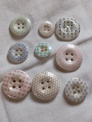 9 Antique Calico Buttons. - Image 1 of 4