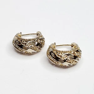 Filigree Sterling Silver Hoop Earrings Pierced Crescent Moon Gold Plated Vintage - Picture 1 of 6