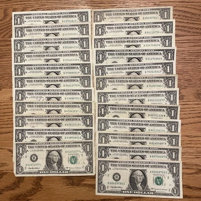 1999 Series B $1 One Dollar Bills Circulated. Lot 23. B92459793I. - Image 1 of 4