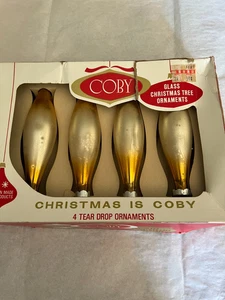VINTAGE Teardrop  Coby Glass Christmas Ornaments 4 in box - Picture 1 of 2