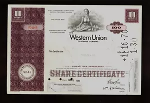 WUI: Western Union Telegraph Company Denver Colorado década de 1960 certificado de stock antiguo. - Imagen 1 de 1