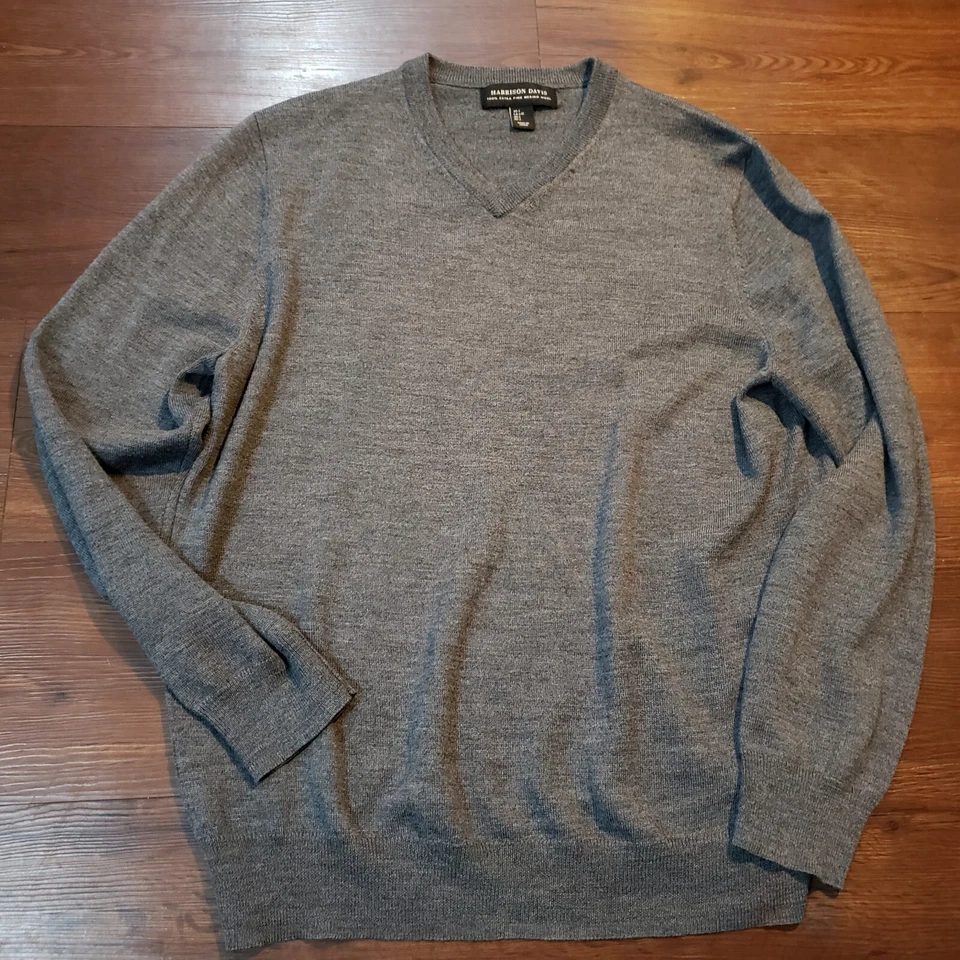 Suéter Harrison Davis Cuello en V Para Hombre Talla Grande Gris 100% Lana Merino Extra Fina Foto 1 de 3