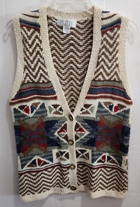 Vtg Petite Sophisticate Women's Knit Sweater Cardigan Vest Aztec Southwest Sz P - Picture 1 of 9