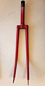 Vintage Sekai 1500 fork Tange high carbon steel 27in threaded Red - Picture 1 of 11