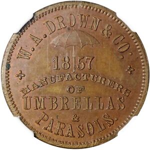 1857 Phila, PA - W.A. DROWN & Co - Umbrellas - Merchant Token - NGC MS64 RB