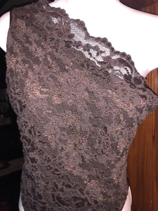 Vintage 80’s Go Figure Intimates Brown Lace & Nylon 1 Shoulder Thong Body Suit - Picture 1 of 10