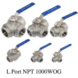 1-1/2" 3 Vías Hembra NPT 304 SS Tipo L Puerto Válvula de Bola Mango de Vinilo WOG1000 - Imagen 1 de 5