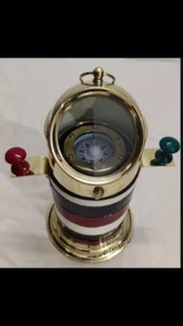 Vintage Brass Marine Gimbal Compass with Coloured Wood & Brass Body , 14 Inches - Picture 1 of 4