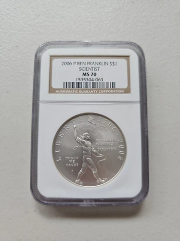 2006-P $1 Silver NGC MS70 Ben Franklin Dollar 90% Coin Cert# 1535304-063 Cover