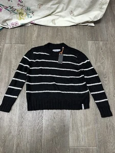 NEW Superdry Nordic Stripe Mohair Jumper Black / Cream - UK Size 12 (M) - Picture 1 of 5