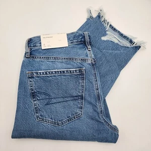 American Eagle Jeans Women's 4/27 Short 90s Straight Blue Denim Distressed NWT - Picture 1 of 8