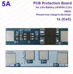 1S 5A 3.2V 3.6V 18650 LiFePO4 Battery Pack Cell BMS PCB Protection Circuit Board - Picture 1 of 3