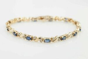 14Ct Oval Lab Created Sapphire Diamond Tennis Bracelet 14k Yellow Gold Plated