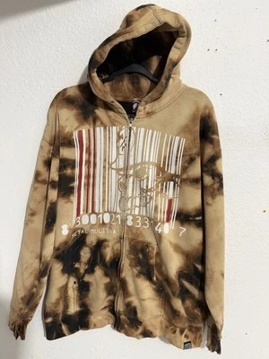 Metal Mulisha Full Zip Hoodie Men's XL Skull Barcode Brown Distressed Y2K  - Image 1 of 4