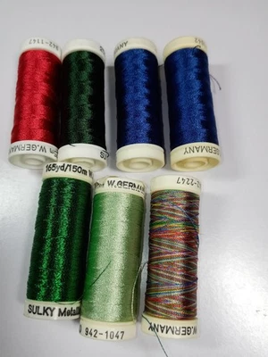 Sulky Thread 40wt Various Colors 250 Yard Spools Lot of 6 Plus 1 Sulky Metallic - Image 1 of 2