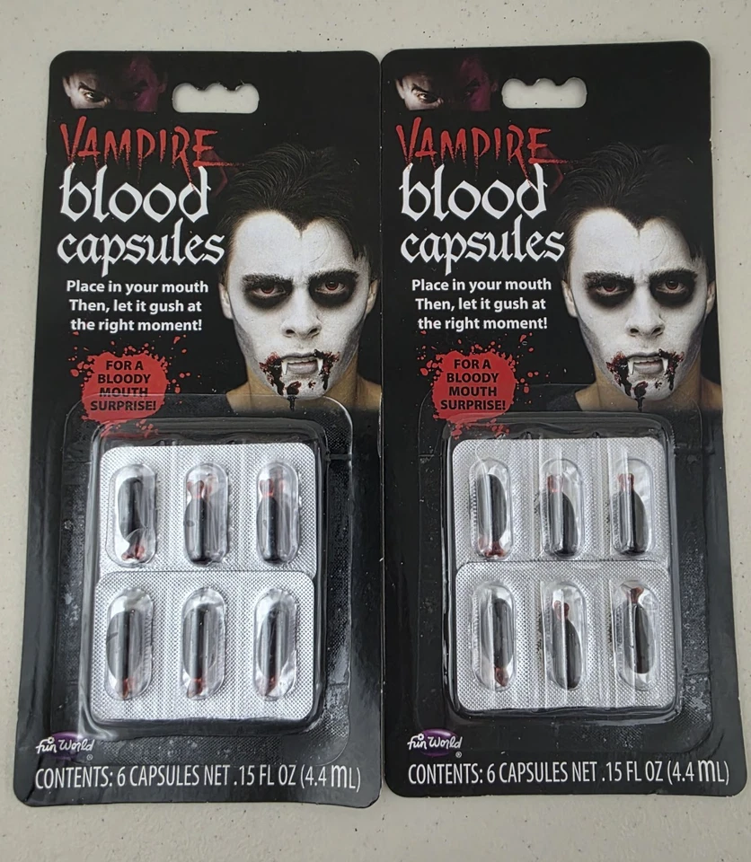 Fun World Halloween Vampire Fake Blood Mouth Capsules Red 6 Pack