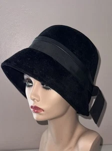Vintage 40’s PEACHBLOOM Medium Velour Hat Black Imported Fur Union Made - Bild 1 von 11