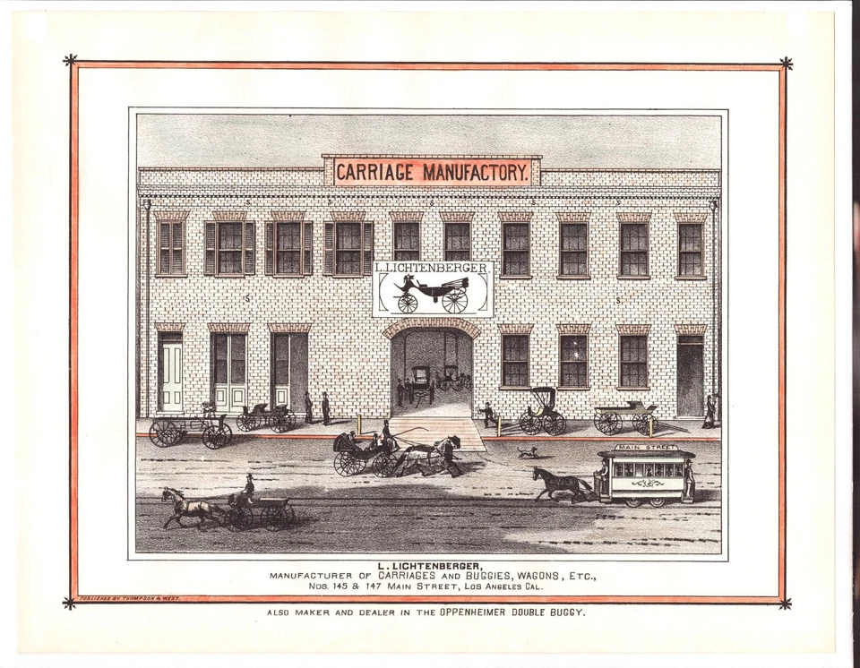 California Los Angeles 1880 Lichtenberger Carriage Thompson & West 1959 REPRO - Imagem 1 de 1