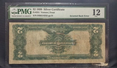 Fr. 251 1899 $2 Silver Certificate Inverted Back ERROR PMG F12 - Image 1 of 4