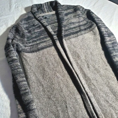 Cárdigan largo suéter Tahari para mujer mezcla de lana yak frente abierto talla M negro/gris  Foto 1 de 4