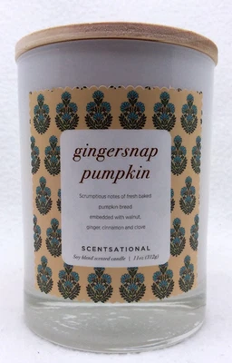 1x 11 oz Scentsational GINGERSNAP PUMPKIN 1-Mecha Vela Mediana Mezcla Natural de Soja Foto 1 de 3