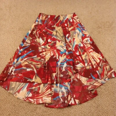 Bob Mackie Skirt Large Red Geometric Asymmetric Pull On Lined - Imagem 1 de 4