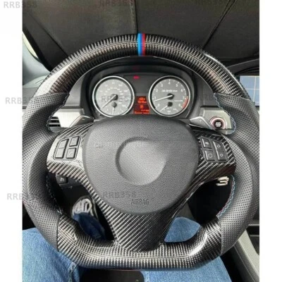 Carbon Fiber Perforated Leather Steering Wheel Fit BMW E90 E92 E93 M3 05-13 - Image 1 of 4
