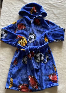 Komar Kids Boys Blue Red Football Basketball Soccer Fleece Hooded Robe 5-6 - Picture 1 of 9