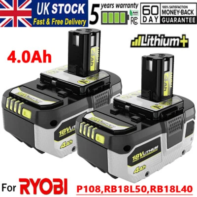 2X 4.0AH 18V Battery For Ryobi ONE+ PLUS RB18L50 P108 Lithium RB18L40 P103 P109