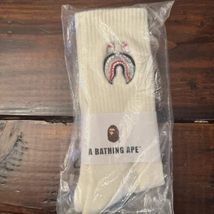 BAPE Shark Face Embroidered Crew Socks Authentic A Bathing Ape - Picture 1 of 3