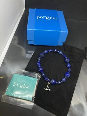 DTR Sterling Silver 925 Jay King Beaded Lapis Lazuli Stretch Charm Bracelet NIB - Image 1 of 3