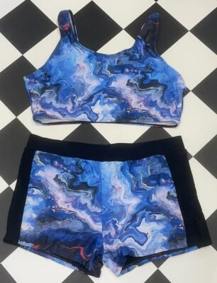LADIES SIZE 16-18 BLUE GALAXY PRINT TWO PIECE SWIMSUIT WITH HYGIENE LABEL NEW - Image 1 of 4