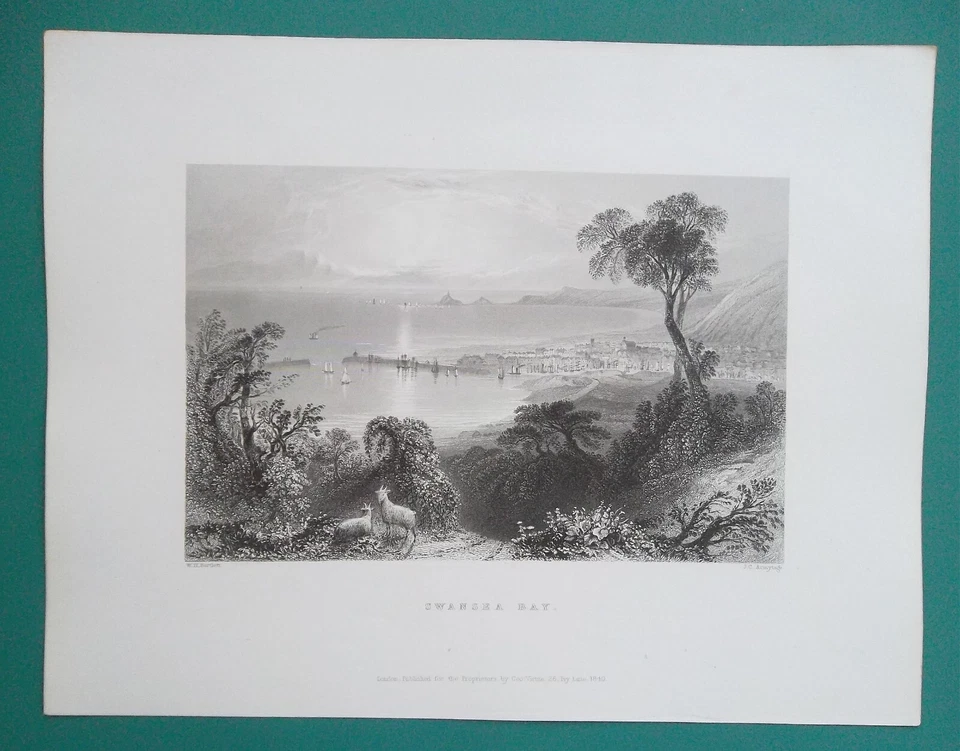 GALES Swansea Bay & Port - 1842 impresión antigua Bartlett Foto 1 de 1