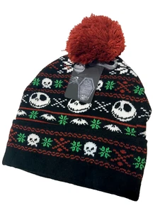 A NIGHTMARE BEFORE CHRISTMAS - BLACK Green Red SNOWFLAKE TOQUE HAT ADULT SIZE M - Picture 1 of 6