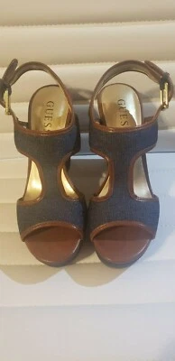 GUESS Denim and leather Wedge Heels  Slingback  6 Woman  Excellent Condition - Image 1 of 4