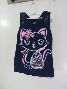Girls Justice Top Size 10 Blue Cat Sleeveless Lace Shoulders Glitter - Picture 1 of 3