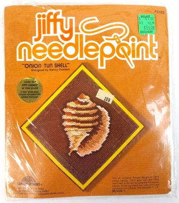 Vintage Jiffy Needlepoint Kit - "Onion Tun Shell" - Sea Shell Conch - 5" x 5" - Image 1 of 4