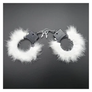 PLÜSCH HANDSCHELLEN WEIß # JGA Junggesellinnen Abschied Fessel Party Deko Gag - Bild 1 von 1