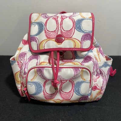 Coach Backpack Signature Scribble Poppy Canvas Hot Pink A1376-F21962 Logo Womens - Image 1 of 4