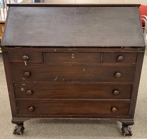 Antique Chippendale Style Mahogany Front Slant Top Secretary Desk Free Local Del Cover