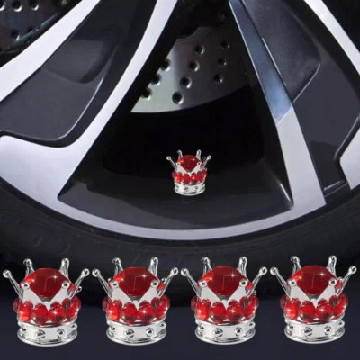 4Pcs Red Crown Tire Valve Stem Caps Bling Crystal Rhinestone Car Accessories - Image 1 of 4