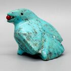 ZUNI FETISH-TURQUOISE RAVEN WITH CORAL BERRY by CALVERT BOWANNIE-NATIVE AMERICAN