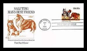 DOGS COLLIE & ALASKAN MALAMUTE BREEDS 1984 ARTMASTER CACHET FDC UNADDR - Picture 1 of 1