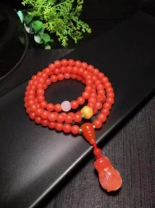 South Red Agate (Nanhong) Chinese Agate Persimmon RedMulti turn Bracelet108 - Picture 1 of 6
