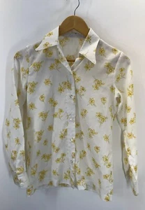 Vintage 70s KORET  Women’s Top White W/Yellow Lillies Button Front SZ S (Flaws - Picture 1 of 13