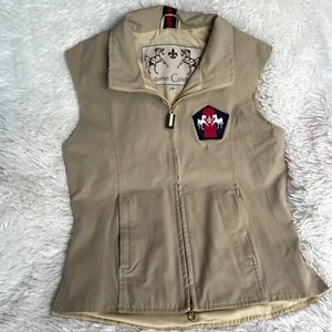 Equine Couture Khaki Stretch Zip Front Riding Vest Embroidered Horse Patch S - Picture 1 of 8